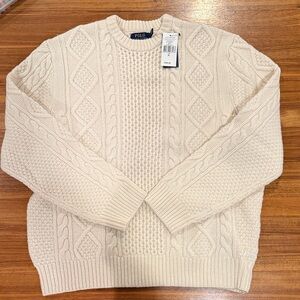 NWT Polo by Ralph Lauren Men's XL Cream Cable Knit Crewneck Sweater